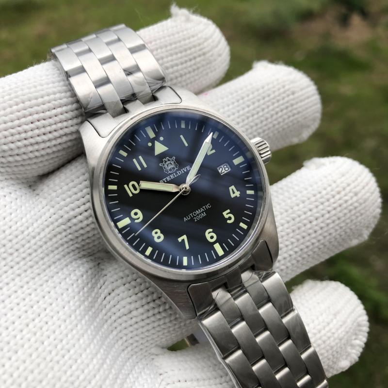 

STEELDIVE NH35 Sapphire Crystal 316L Steel Diver Watch Automatic Self Wind Swiming Watch 200m Japan NH35A Flieger Men, Slivery;brown