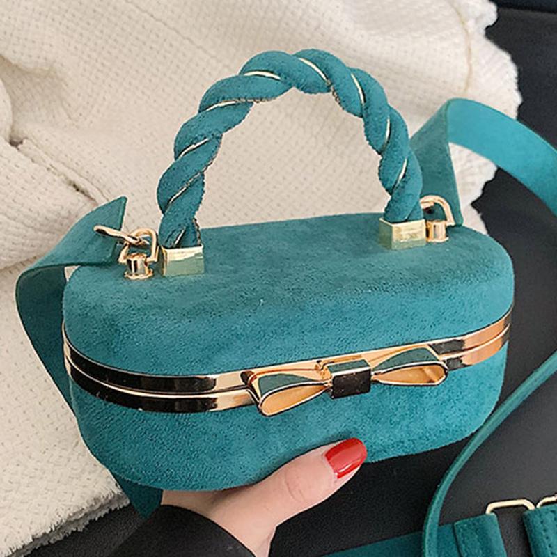 

Evening Bags 2022 Brand Fasahion Women Box Crossbody Blue Small Messenger Bag Clutch High Quality Suede Handbag Party