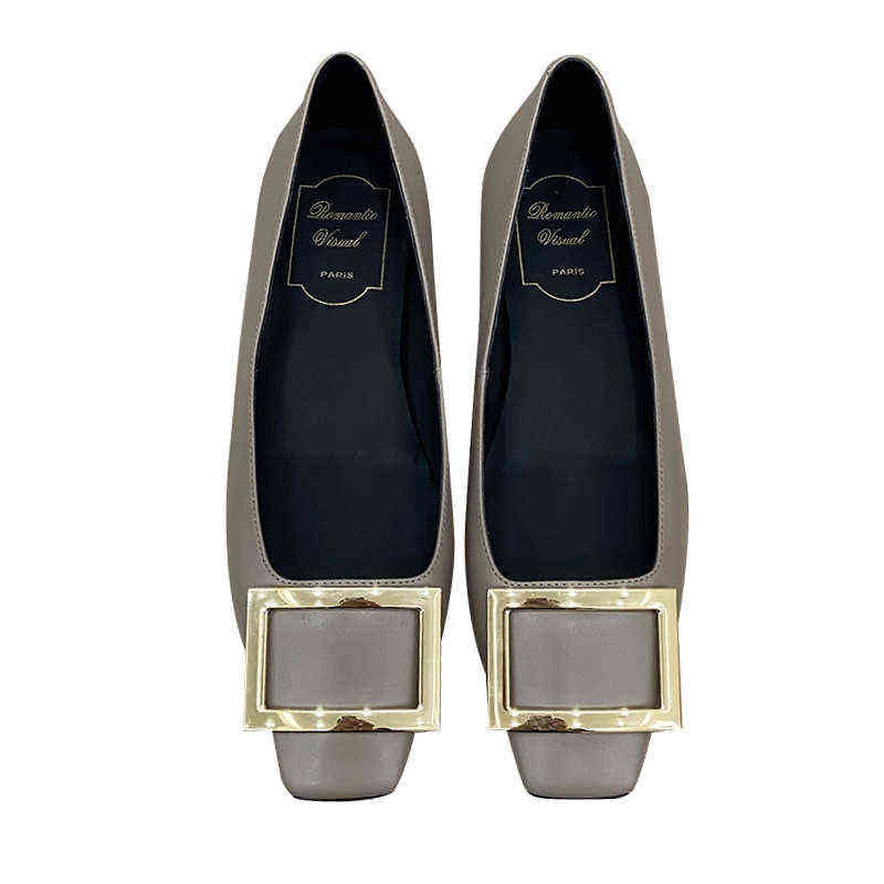 Women's formal shoes Matte tire cowhide RV buckle single shoe square head thick heel flat bottom commuter work shoes in summer 2021 shallow