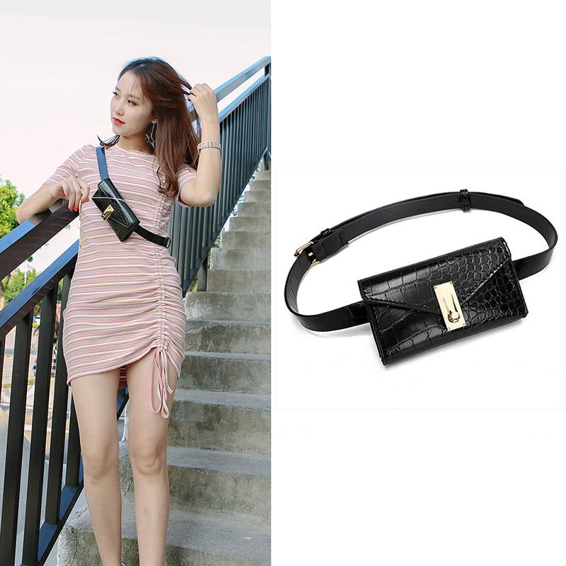 

Fashion Leather Waist Bag Women Retro Fanny Pack Female Crocodile Pattern Chest Belt Bags Small Phone Purse Hip Hop Waist Pack, Sky blue