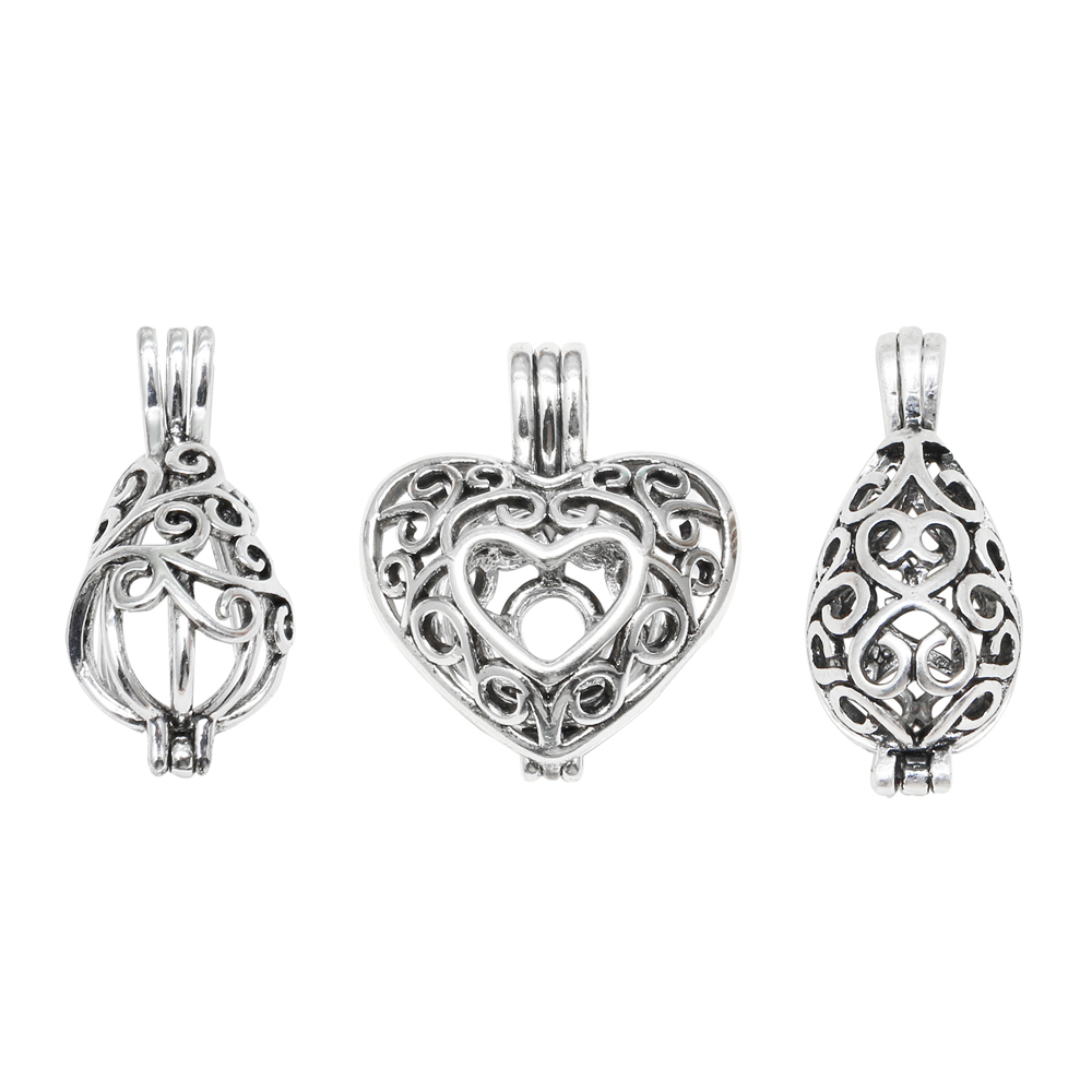 

10pc Mixed Pearl Cage Locket Pendants Charms Vintage Aromatherapy Hearts Essential Oil Diffuser Necklace Locket For DIY Jewelry