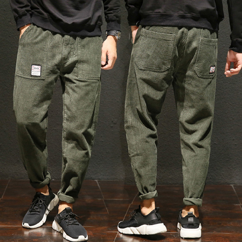 

2021 New Autumn Winter Newly Fashion Men Jeans Loose Fit Casual Corduroy Harem Pants Streetwear Hip Hop Wide Leg Baggy Tapered Trousers Goz2, Gray