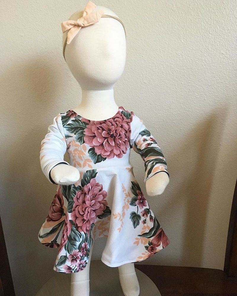 

Newborn Infant Baby Girls Dress Floral Kids Long Sleeve Dress +Headband 2pcs Outfits Set Clothes For 0-24 Month, Multi