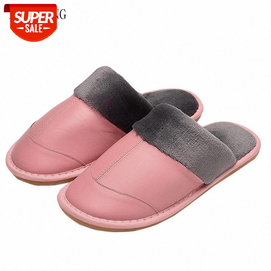 

Winter Sheep Leather Slippers for Women 2019 Cotton Warm Home Shoes Family Leather Couple Woman Man House Slippers Big Size #AH8t, Black