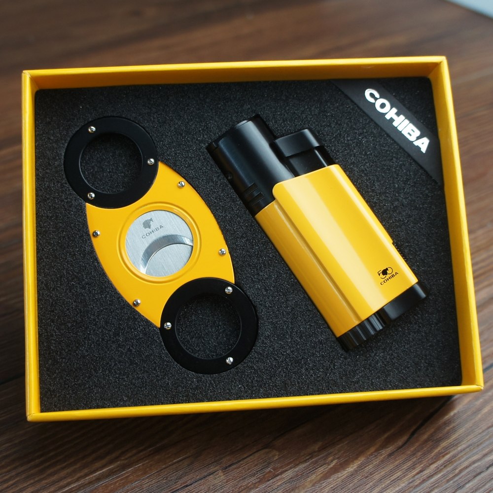 

Lighter Cutter Windproof Torch Mini Accessories set Butane Metal with Punch Gift Box