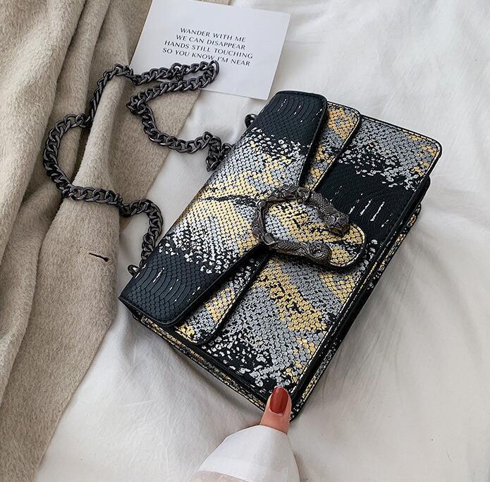 

Factory wholesale women handbag snake chain bag color contrast leather messenger handbags fashion snakes leathers shoulder bags