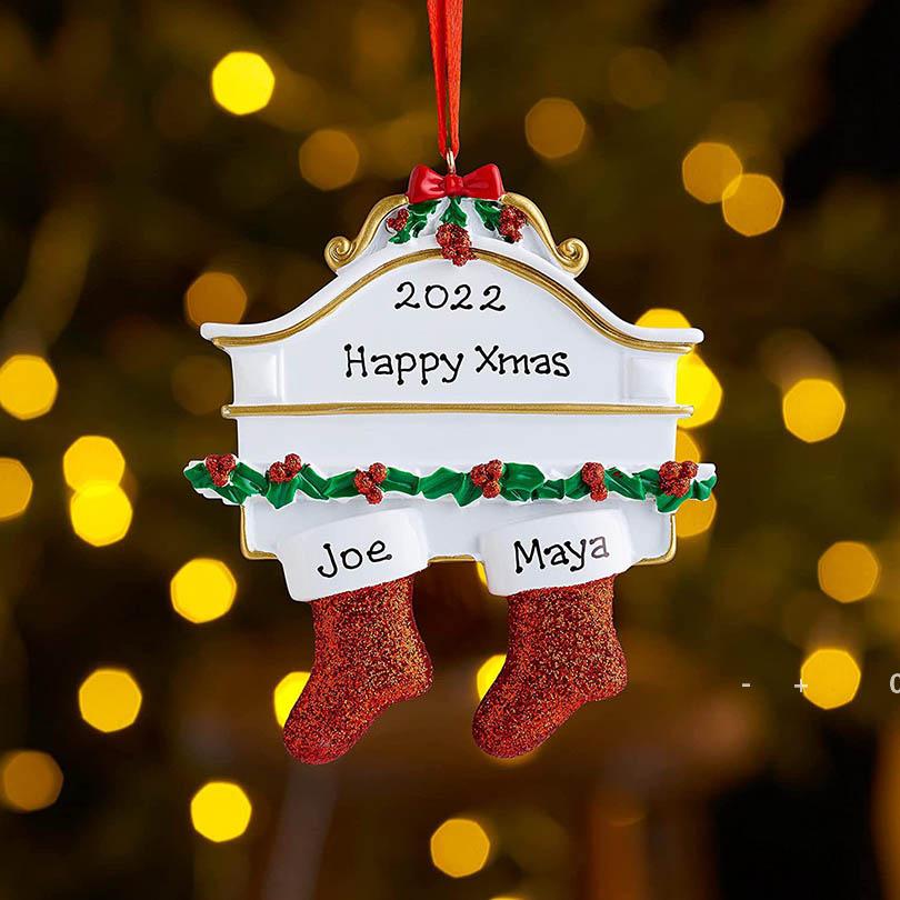 

Resin Personalized Stocking Socks Family Of 2 3 4 5 6 7 8 Christmas Tree Ornament Creative Decorations Pendants FWE10061