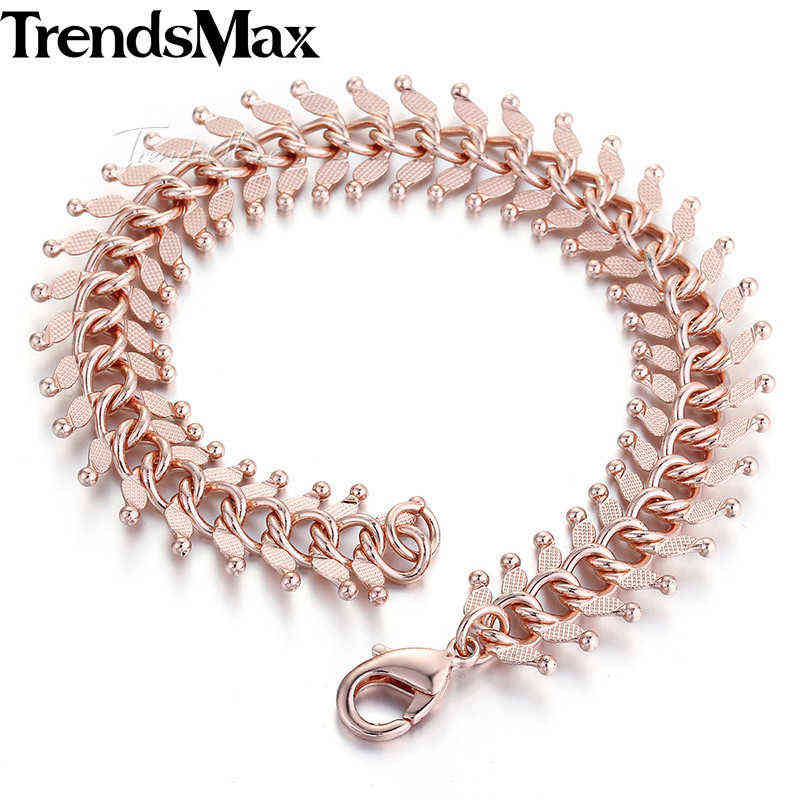 

14mm 20cm 23cm 585 Rose Gold Filled Men's Bracelet for Women Centipede Link Chain Gb275
