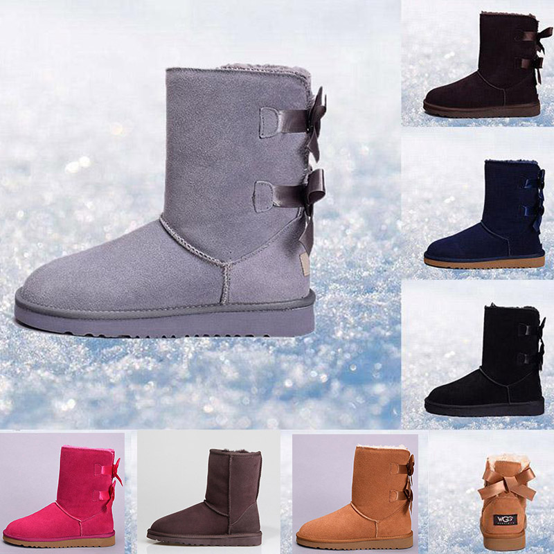 

Fur Australia boots snow luxury designer women winter wgg leather classic kneel long ankle black grey chestnut coffee warm bailey bow womens 36-41, 40