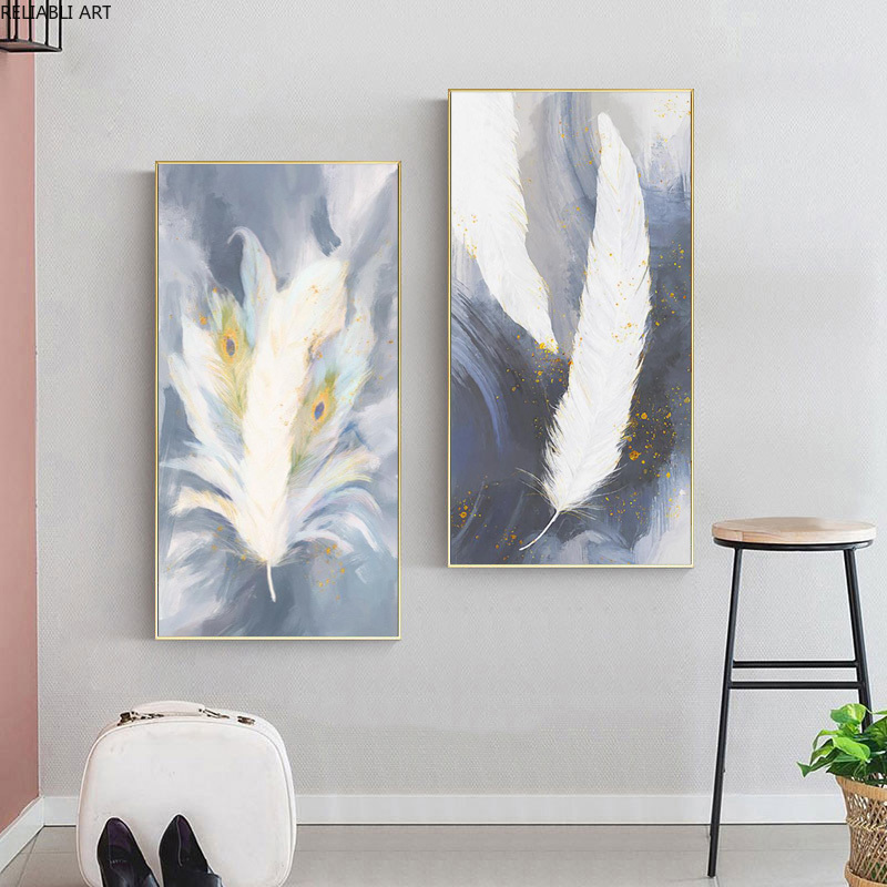 

Golden Feather Posters Abstract Canvas Painting Wall Art Pictures For Living Room Indoor Decoration Black and White Home Decor
