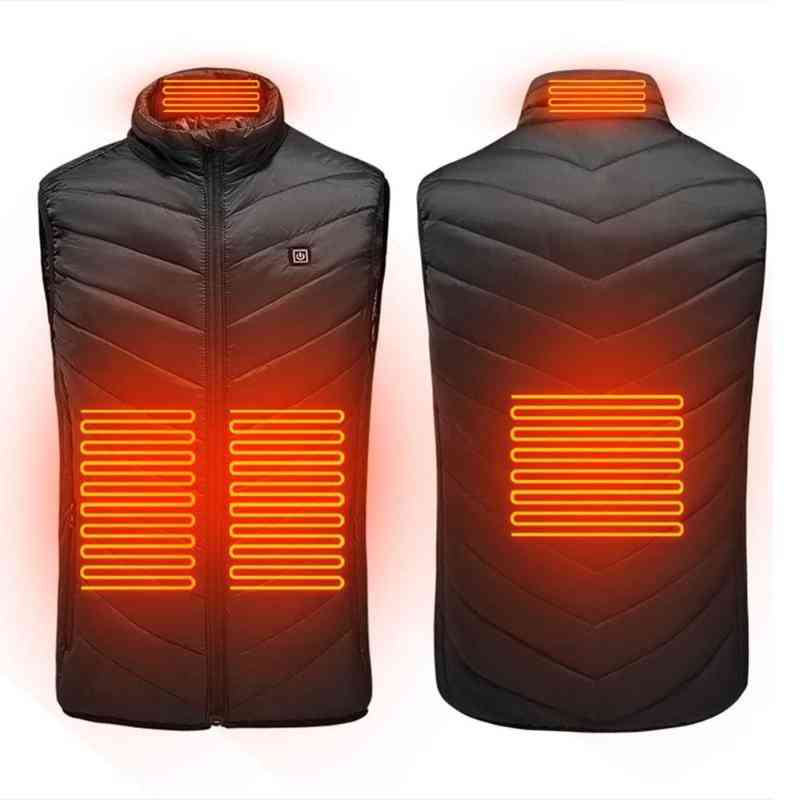 

2020 Men Outdoor USB Infrared Heating Vest Jacket Men Women Winter Electric Thermal Clothing Waistcoat For Sports Hiking, Red 4 pices heated part