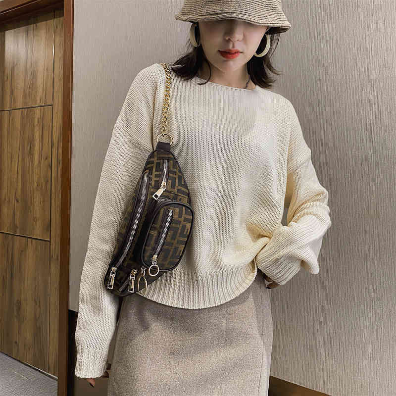 

Exclusive Women's small bag new popular chest Canvas Messenger Bag chain shoulder, Coffee