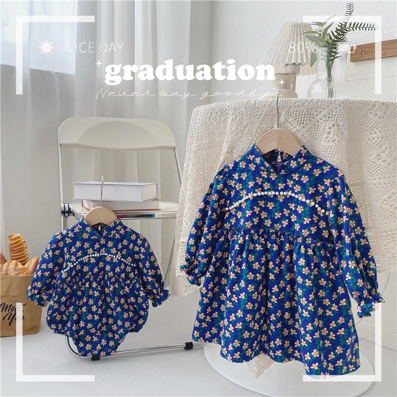 

Girl's Dresses Teenmiro Toddler Kids Sister Matching Outfit Printin Dress Born Baby Girl Long Sleeve Romper Children Infant Jumpsuit Clothes, Red;yellow