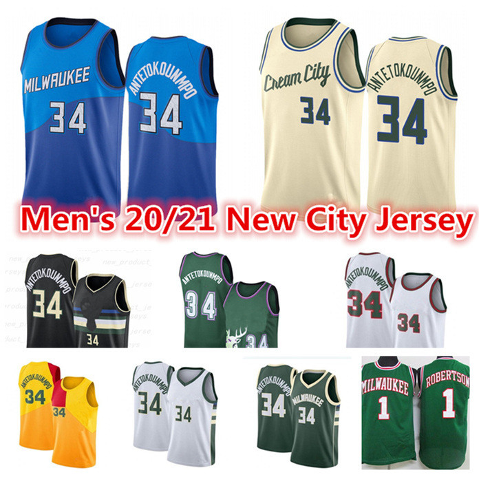 

Men's Giannis 34 Antetokounmpo Jersey Oscar 1 Robertson Khris 22 Middleton Ray 34 Allen Royal Green Buck City Basketball Jerseys, Black;red