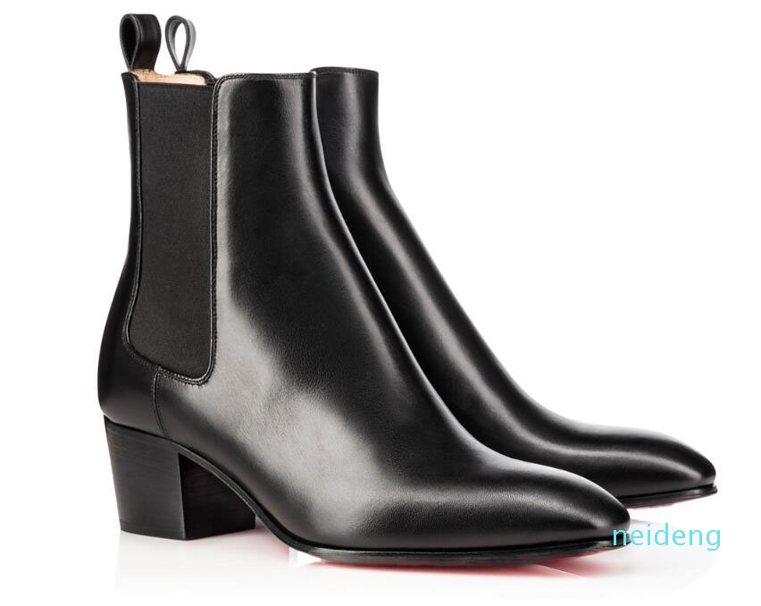

Mens Shoes Red Bottom Boots For Men Shoes Boots Velvet Plain Leather Boot Elegant Men's Low Heels Booties, Black