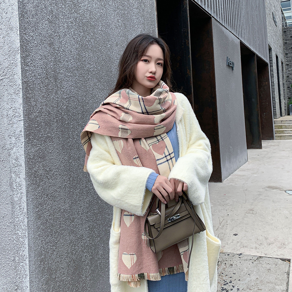 

Large Plaid Scarf Womens Autumn and Winter Color Matching Knitted Warm Cashmere Shawl European and American Thickened Scarf Wholesale