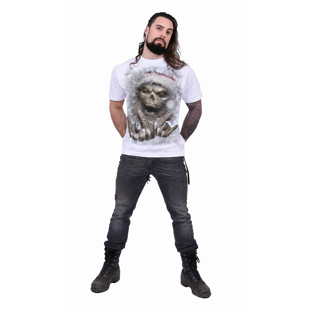 

Christmas old man pattern 3D printed T-shirt visual impact party top streetwear punk gothic round neck high quality American muscle style short sleeve, White;black