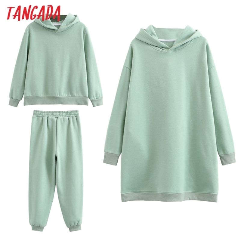 

Tangada Winter Family Set Kids Costume Oversized Top Pocekt Women 100% Cotton Fleece Hoodies Sweatshirt Dress 6L50 210709, Kids set black