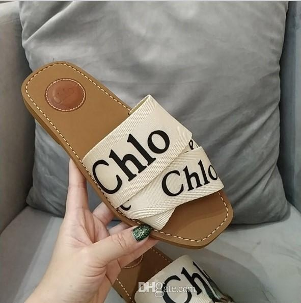 

2022 Luxury Designers Branded Women Woody Mules Fflat Slipper Deisgner Lady Lettering Fabric vfbrgrf Leather Sole Slide Sandal, Black