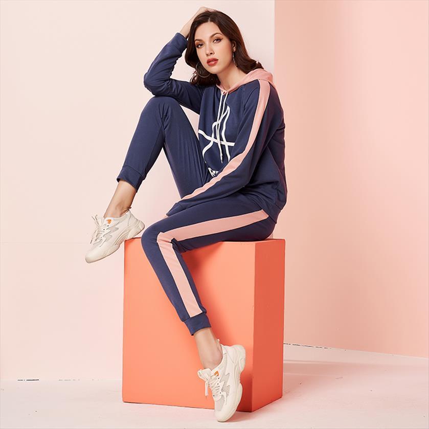 

tracksuit letter print striped womens pants long sleeve drawstring hoodie sweatpants sport set, White