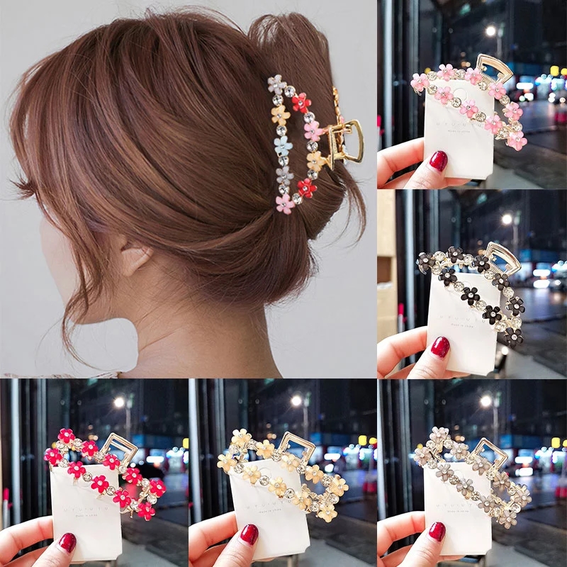 

Women Girls Geometric Colored Flower Hair Claw Clamps Metal Hair Crab Shape Claws Clip Hairpin Large Size Hair Accessories