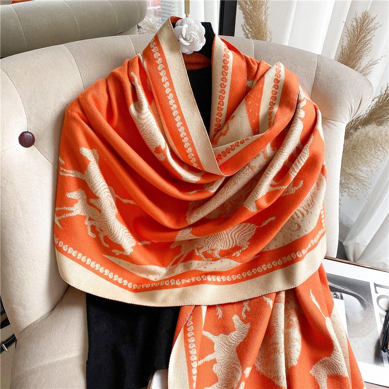 

Hats, Scarves & Gloves Sets Design Horse Print Cashmere Winter Scarf For Women Thick Warm Shawls And Wraps Female Bufanda Double Si, Blue;gray