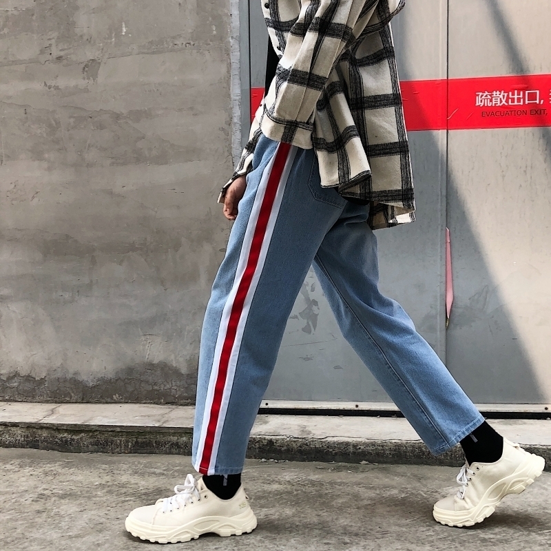 

2021 New Men's Fashion Loose Weave Bring Cowboy Casual Haren Pants Baggy Blue Stretch Jeans Biker Denim Trousers Plus Size -2xl 1hzv