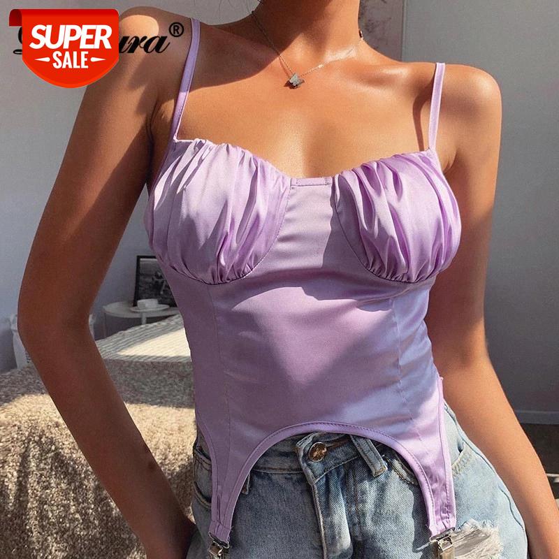 

Dulzura satin ruched strap women crop top camis bodycon sexy backless streetwear party club 2020 summer clothes elegant #QP1N, White