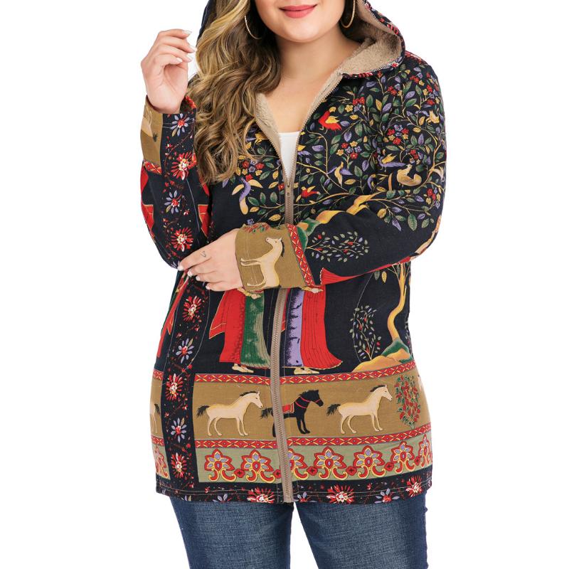 

Women' Jackets Korean Ladies Clothes Womens Winter Warm Outwear Print Hooded Pockets Vintage Oversize Chaqueta De Mujer Abrigo Invierno 202, As pic