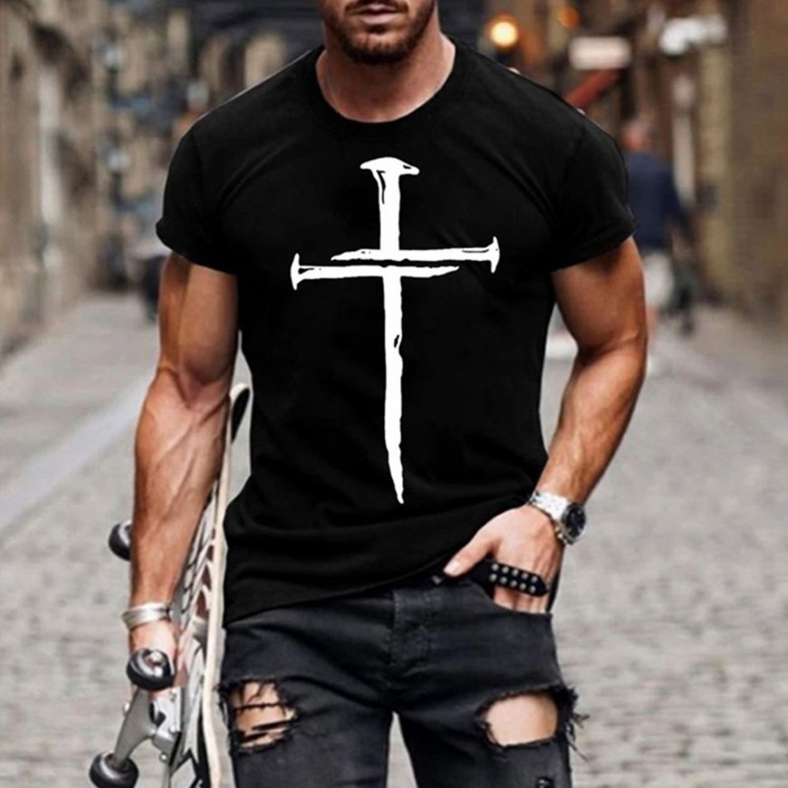 

2021 summer new 3d personalized printing cross men's short sve t-shirt 7dtj, White;black