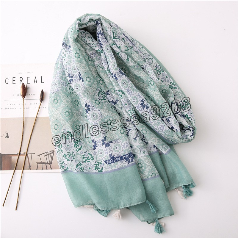 

Fashion Floral Patchwork Tassel Viscose Shawl Scarf Autumn Pashminas Stole Voile Femme Musulman Sjaal 180*90Cm