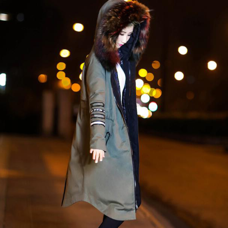 

2021 New Winter Jacket Women Big Fur Collar Hooded White Duck Down Long Parkas Coat Female Slim Snow Outerwear Women's Pp029 Oj6f, Black