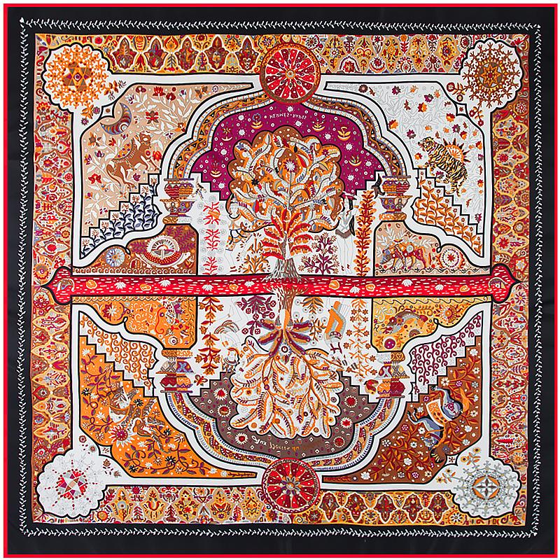 

Scarves 130cm LuxuryBrandShawl 100% Twill Silk Scarf Floral Reflection Square Kerchief Woman Bandana Wraps Hijab Beach Cover Ups, Blue;gray