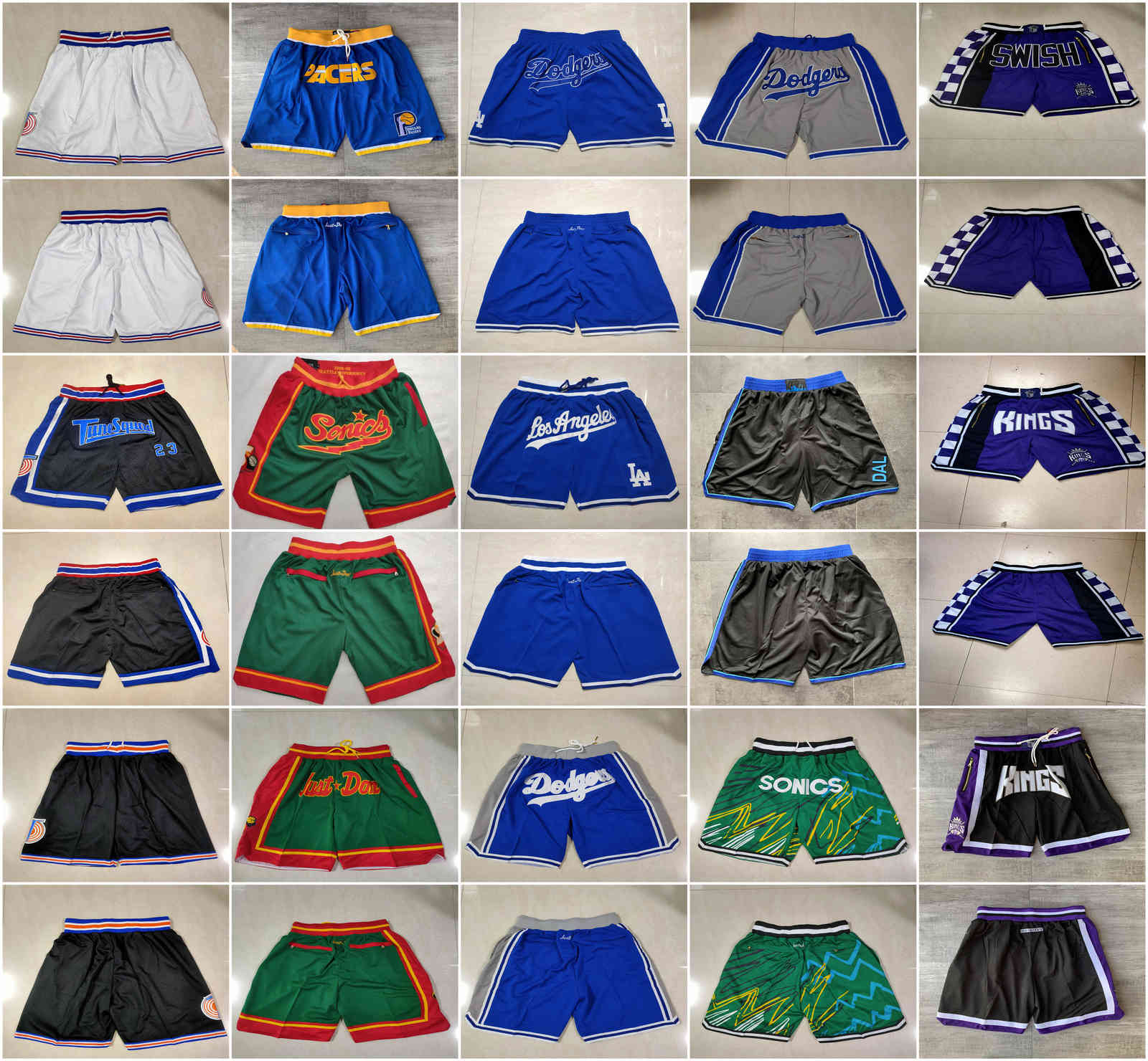 

Men's Shorts Team Basketball Just Don Dodgers Retro S City Version Wear Sport Pant With Pocket Zipper Sweatpants Hip Pop Green Purple White Gray, White;black