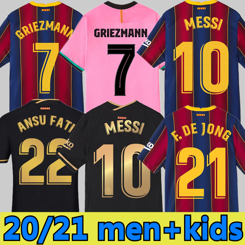 

10 MESSI 20 21 Maillots De Football Shirt Soccer Jersey 17 GRIEZMANN F. DE JONG PIQUE SUAREZ DEMBELE COUTINHO Men Kids Kit Training 2021, Black