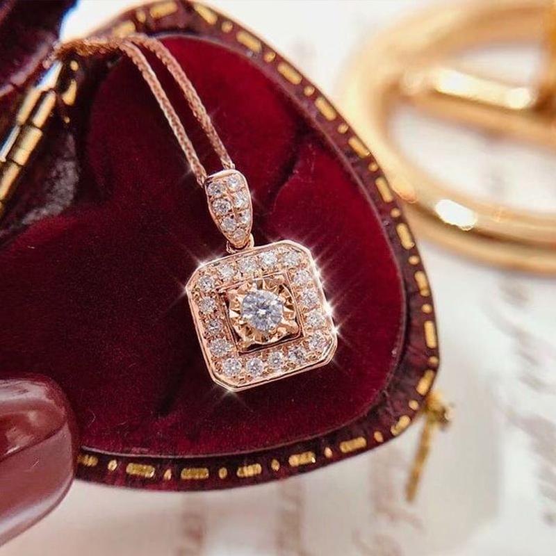 

Pendant Necklaces Huitan Simple Square Shaped Necklace With Shiny CZ Women Luxury Fashion Wedding Accessories Daily Wear Versatile Jewelry, Silver