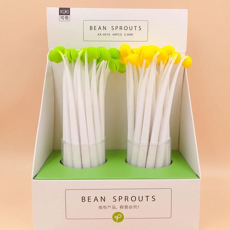 

48 pcs/lot Creative Bean sprouts Gel Pen Cute 0.5 mm black ink Signature Pens School Office writing Supplies Promotional Gift