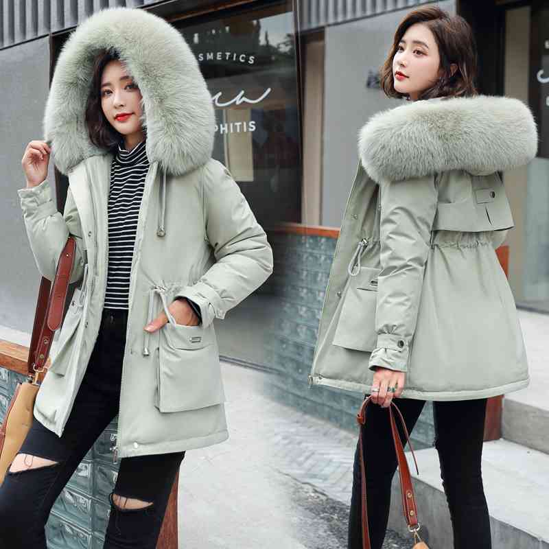 

Fashion Winter Long Jacket Women Thick Warm Plus Size Coat Female Hooded Large Fur Collar Black Parkas Mujer Snow Wear 210602, Pink