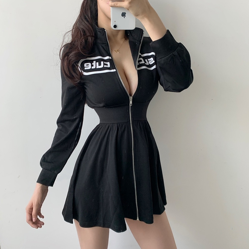 

2021 New Spring and Autumn Letter Printing Long Sleeve Zipper Women's Black Waistban Short Fashion G4h9
