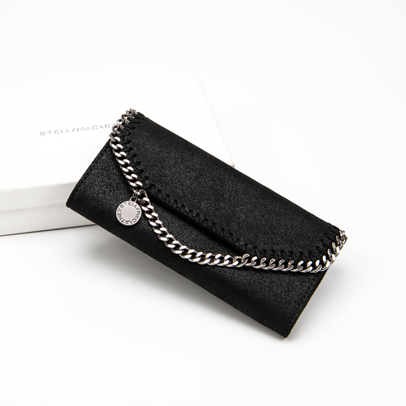 

Free Shipping Stella Mccartney Wallet Long Sqaure Hasp Women Fashion Purse Soft PVC Leather Bag, Black