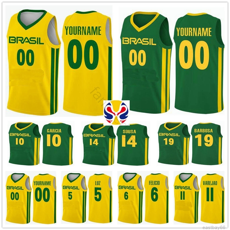 

2019 World Cup Team Brasil Basketball Jerseys 9 Marcelinho Huertas 14 Marquinhos Sousa Cristiano Felicio Vitor Benite Anderson Varejao Shirt, Black;red