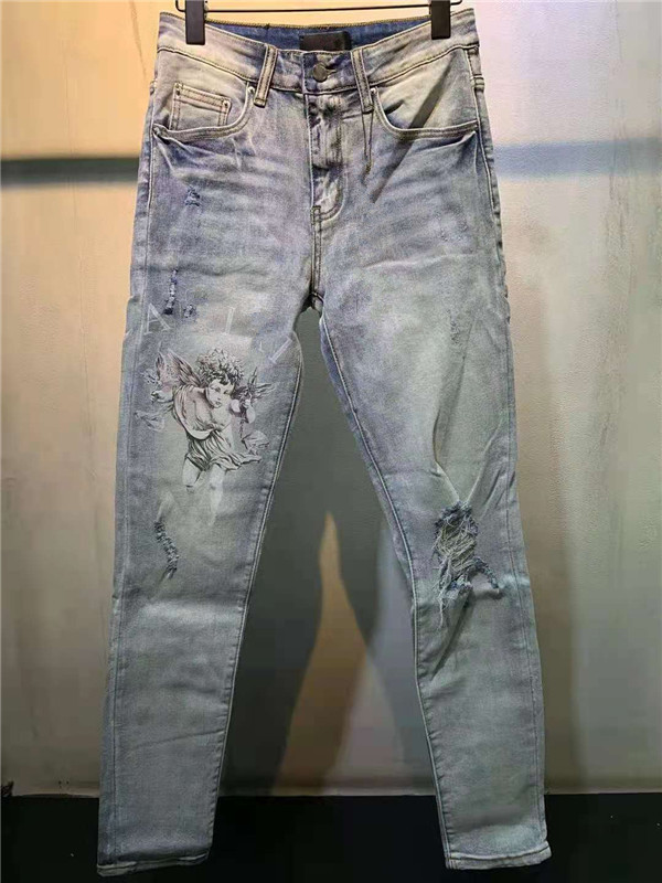 

Luxurys Designer Mens Jeans French Style Fashion Black Slim-leg High Quality Skinny Spliced Ripped Pants Street Arrrival Biker Denim US Size 28-40, Blue