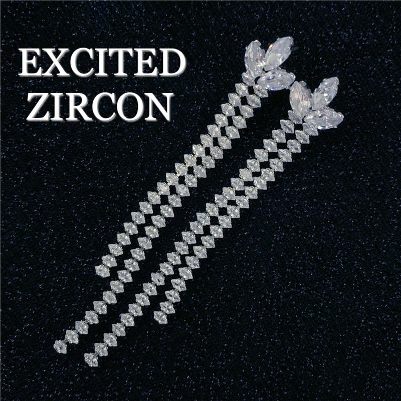 

Dangle & Chandelier Fashion Exquisite Long Strip Clover Tassel Zircon Woman Earrings Luxury Crystal Bling Charm Jewelry Girl Gift, Silver