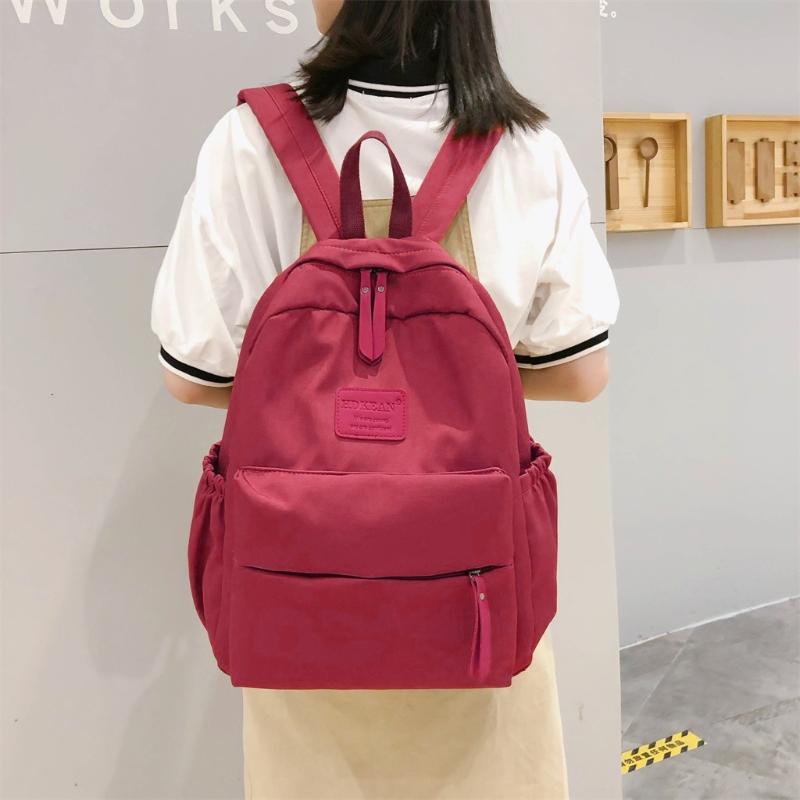 

Backpack 2021 Waterproof Nylon Large Capacity Solid Color Women Casual Student Laptop School Shoulder Bags For Girls Daypack, Pink