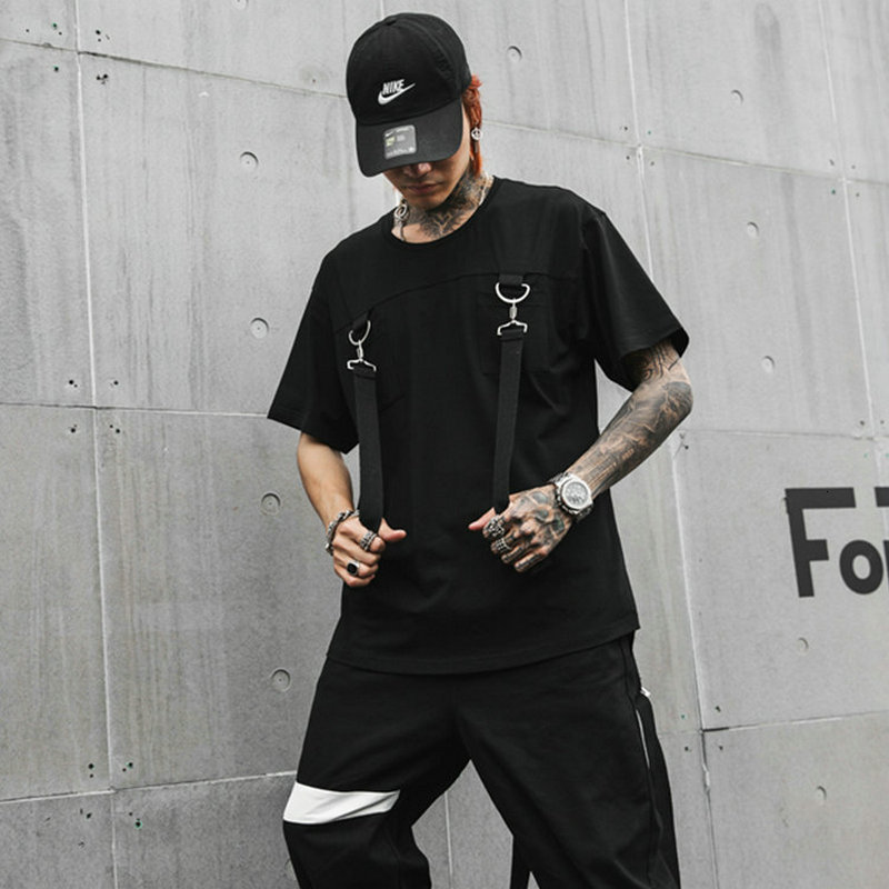 

New T-shirts 2021 Solid Ribbons the Neck Short Sleeve Tshirts Summer Casual Hip Hop Cotton Tops T-streetwear Male T-shirt Tz8q, Black