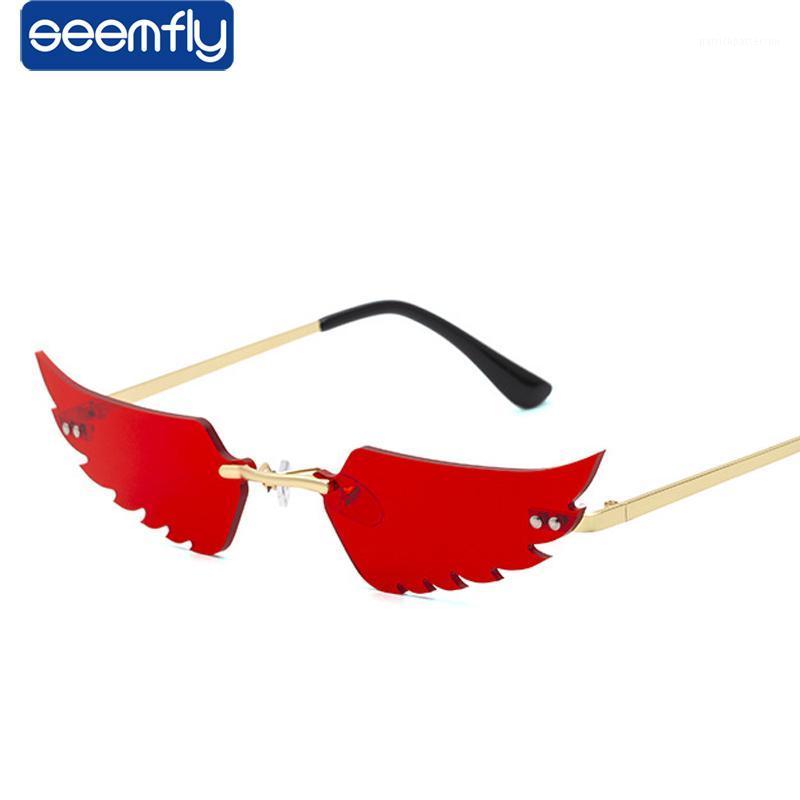 

Seemfly Feather Frameless Sunglasses Female Vintage Luxury Decoration Wing Eyewears Rimless Fashion Eyeglasses Women