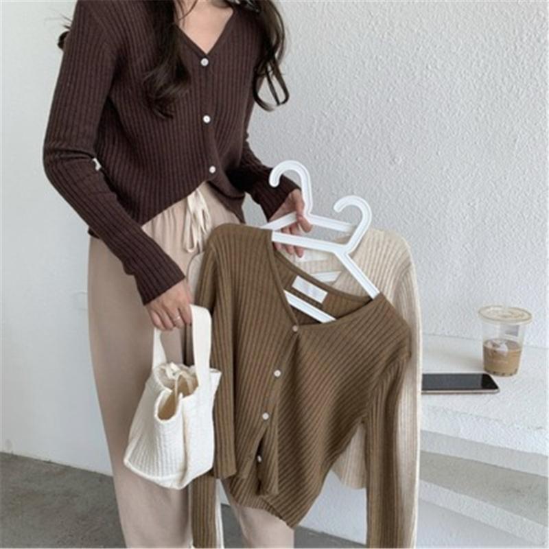 

Women's Knits & Tees Korean Fashion Cardigan Women Oversized Sweater Summer Tops 2022 Autumn V Neck Solid White Pink Knitted Sweaters For La