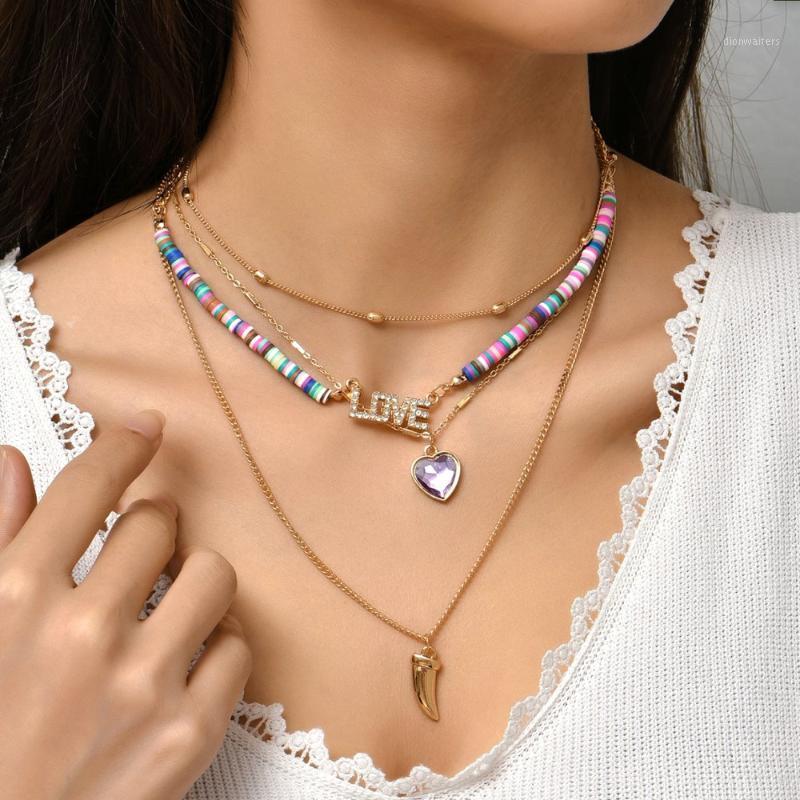 

Chains 2021 Female Necklace Inlaid Rhinestone Love Peach Heart Rainbow Clay 4 Piece Set Wholesale