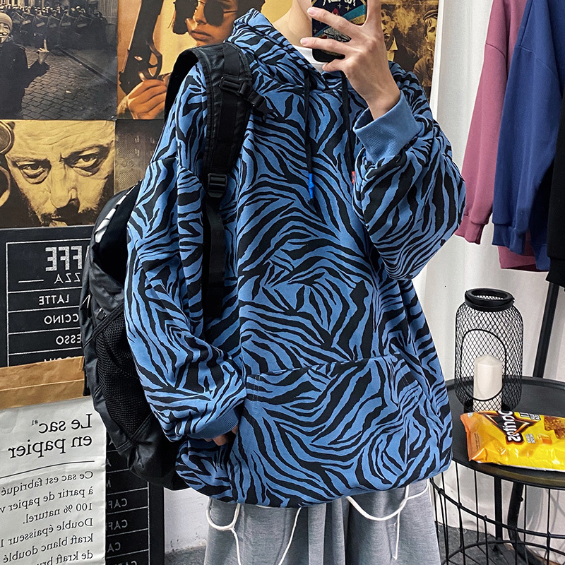 

New Sping male sweatshirts harajuku maze printed men oversized hoodies 2021 Korean casual man pullovers B7VH, Blue