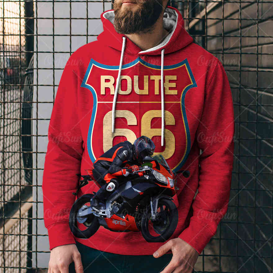 

2021 fashion new 3d sweater street us highway 66 printed men's casual sports loose hoodiehe3h, Black